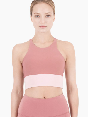 Aria Color Block Cropped Sports Bra - Dusty Pink/peony Pink
