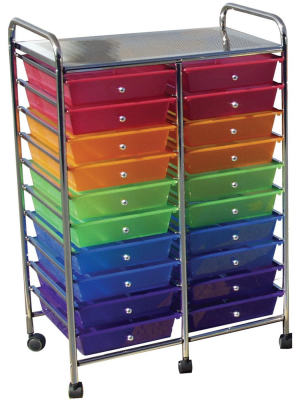 Mobile Organizer, 20 Drawers, 25 X 38 X 15-1/4 Inches, Multiple Colors