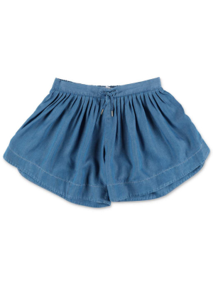 Chloé Kids Gathered Drawstring Denim Shorts