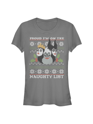 Junior's Disney Princesses Christmas Naughty List T-shirt