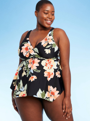 Women's Plus Size Wrap Front Sharkbite Everbloom Tankini Top - Kona Sol™ Multi