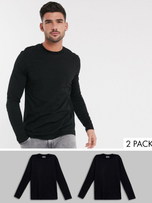 Asos Design 2 Pack Long Sleeve T-shirt With Crew Neck