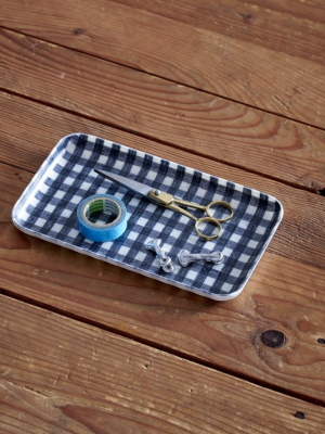 Fog Linen Tray Small: Navy White Check