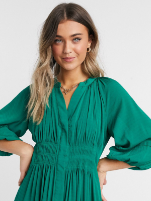 French Connection Pleated Midi Dress In Green