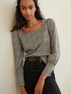 Hari Puff-sleeved Plaid Top