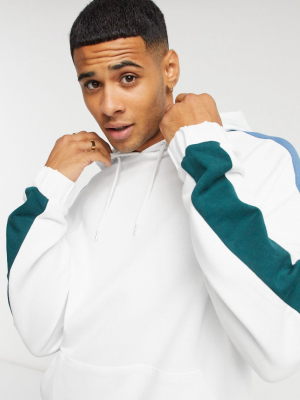 Asos Design Two-piece Oversized Hoodie In White With Color Block Side Stripe