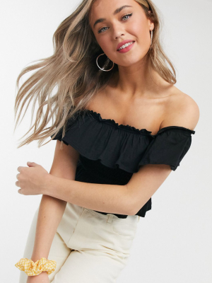 Miss Selfridge Shirred Bardot Top In Black