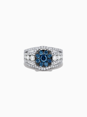 Effy Bella Bleu 14k White Gold Blue And White Diamond Ring, 2.16 Tcw