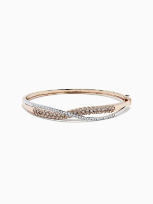 14k Two Tone Gold Espresso And White Diamond Crossover Bangle, 2.00 Tcw