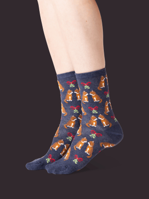Women's Mistletoe Cat Crew Socks