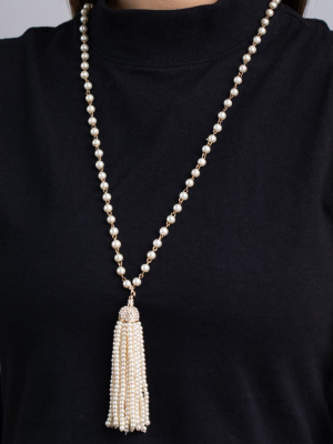 Pearl, Gold And Crystal Tassel Necklace