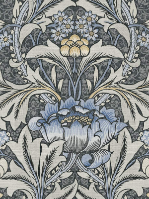 Morris Flower Peel-and-stick Wallpaper In Charcoal And Carolina Blue By Nextwall