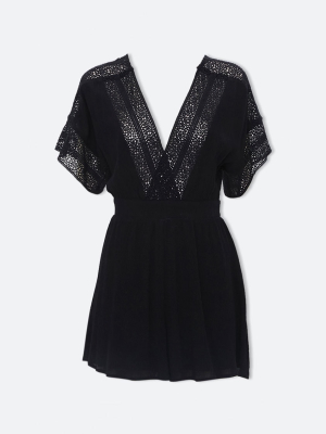 Crochet Lace-trim Surplice Romper