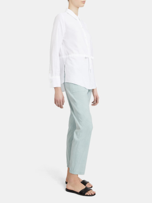 Tie Waist Button-up Shirt In Viscose Twill