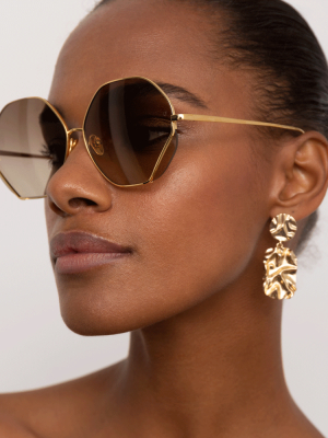 Fawcet Hexagon Sunglasses In Yellow Gold