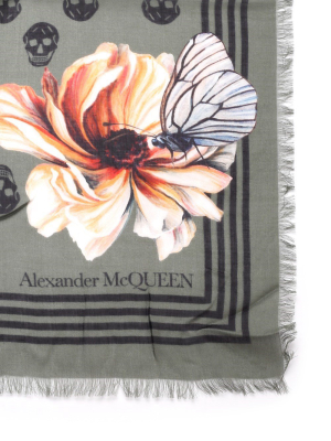 Alexander Mcqueen Skull Floral Print Scarf