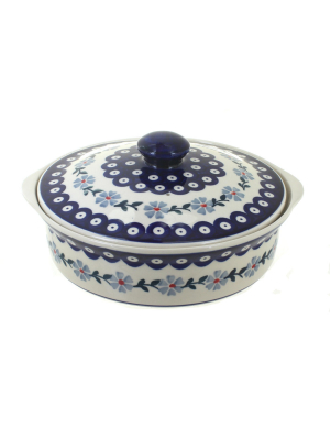 Blue Rose Polish Pottery Blue Violet Round Baker With Lid