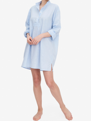 Short Sleep Shirt Sky Blue Linen Blend