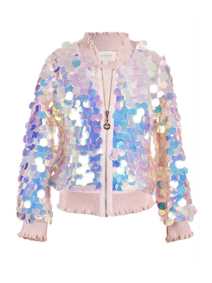 Holographic Sequin Bomber Jacket