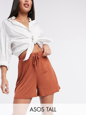 Asos Design Tall Flippy Short With Drawcord In Terracotta