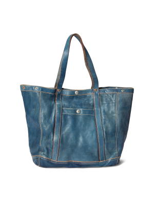 Indigo-dyed Leather Tote