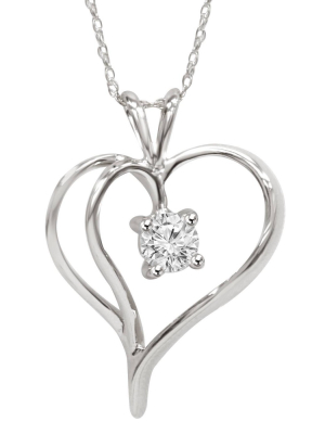 Pompeii3 1/3ct Solitaire Round Diamond Heart Pendant & Chain 14k White Gold 1" Tall