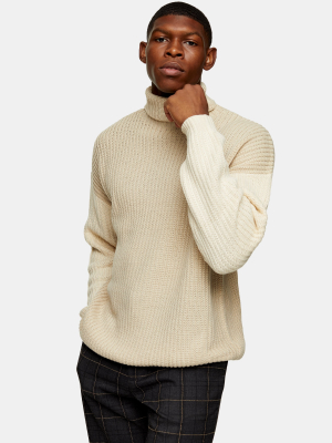 Stone And Camel Mix Color Block Knitted Sweater