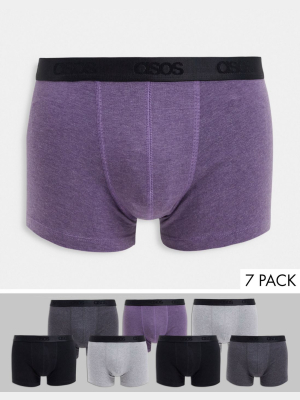 Asos Design 7 Pack Trunks With Branded Waistband Save