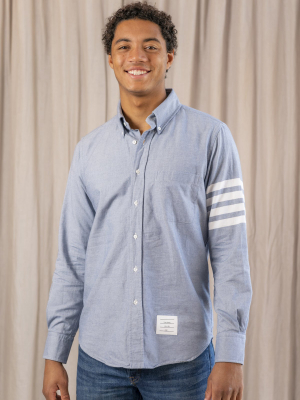 Straight Fit Flannel Long Sleeve Shirt With 4 Bar Stripe In Light Blue