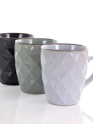 12oz 6pc Porcelain Diamond Waves Assorted Mug Set With Stand - Elama