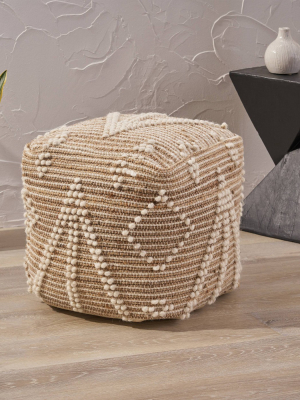 Delans Boho Ottoman Pouf Ivory - Christopher Knight Home