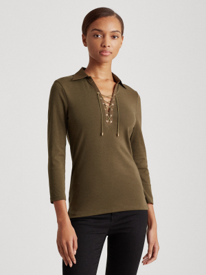 Cotton-twill Lace-up Shirt