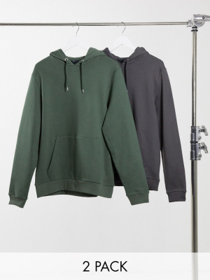 Asos Design Organic Hoodie 2 Pack In Green/ Gray