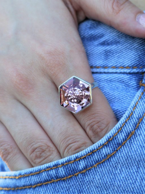 Smokey Mauve Hexagon Ring (18 Mm)