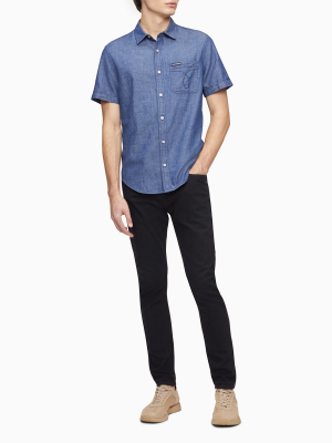 Chambray Omega Stitch Short Sleeve Shirt