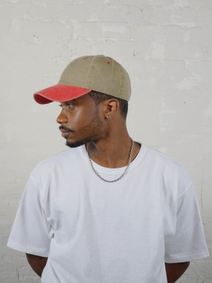 Washed Cotton 6-panel Cap Khaki X Red