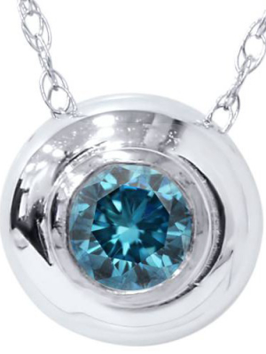 Pompeii3 1/6ct Blue Diamond Bezel Solitaire Pendant 14k White Gold