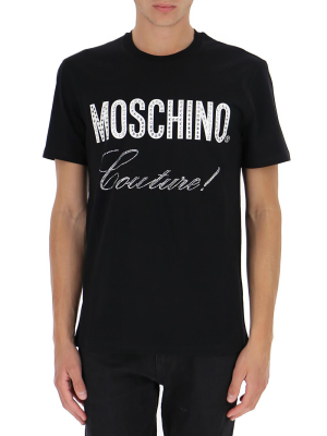 Moschino Crystal Embellished Logo Crewneck T-shirt