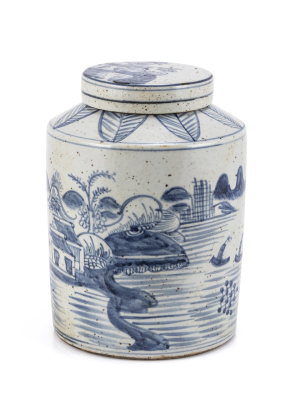 Village House Tea Jar, Blue And White