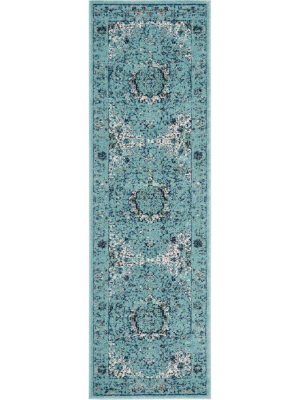 Evoke Medallion Light Blue Runner Rug