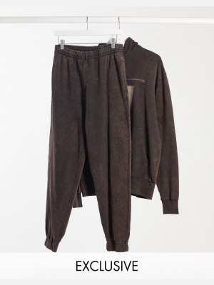 Collusion Unisex Oversized Sweatpants With Print In Brown Acid Wash