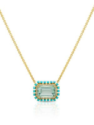 18kt Yellow Gold Green Amethyst Turquoise Diamond Portofino Necklace