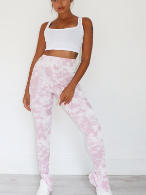 Petite Lilac Ribbed Tie Dye Split Hem Legging