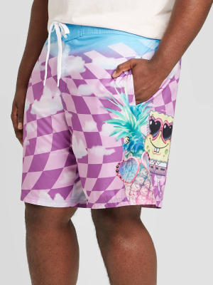 Men's Big & Tall Spongebob Board Shorts - Purple/blue