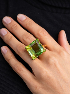 Polished Gold And Peridot Square Center Stone Ring