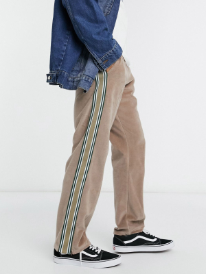 Jaded London Wide Leg Velour Sweatpants In Tan With Stripe