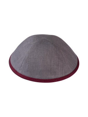 Ikippah Grey Linen With Burgundy Trim