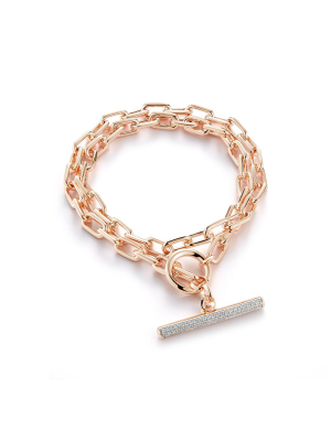 Saxon 18k Double Wrap Chain Link & Diamond Bar Toggle Bracelet