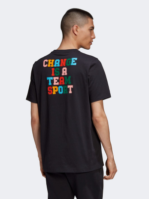 Adidas Originals Superstar 'change Is A Team Sport' Slogan T-shirt In Black