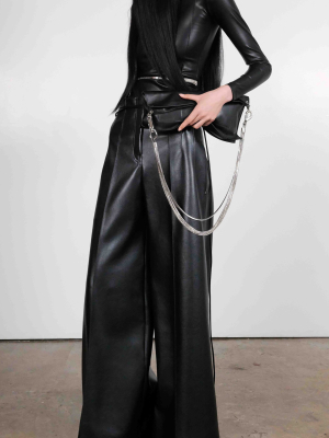 High-rise Pleated Faux-leather Pants